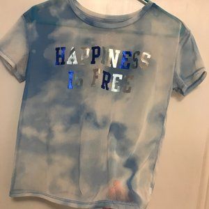 Justice Sheer Mesh Shirt, Happiness Is Free, Size 14/16